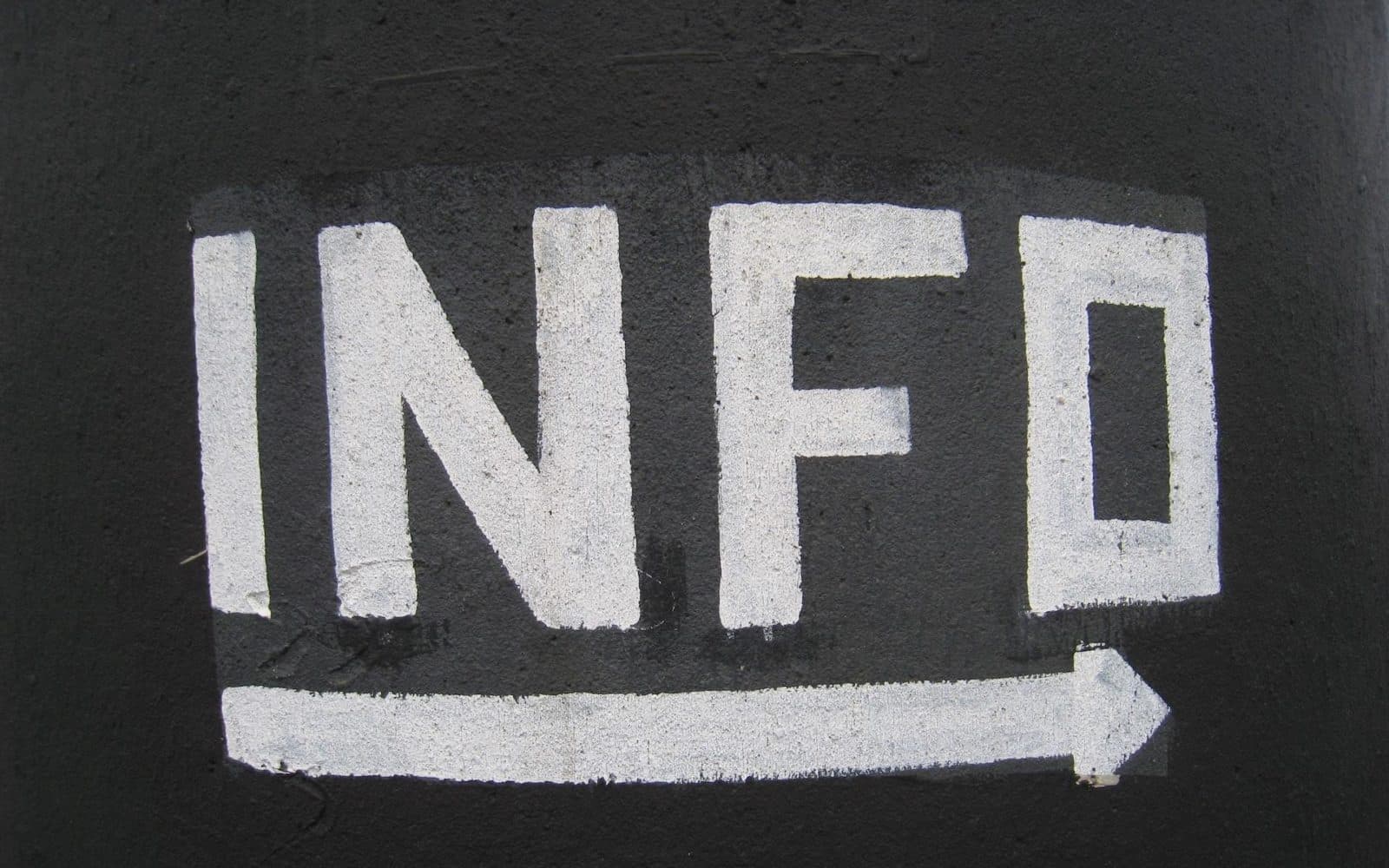 The word info written on a black board